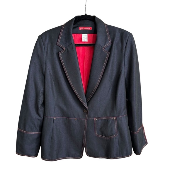 ALAIN MANOUKIAN Paris Western Denim Blazer Red Orange Stitch Wool Blend Size 14 - Picture 2 of 16
